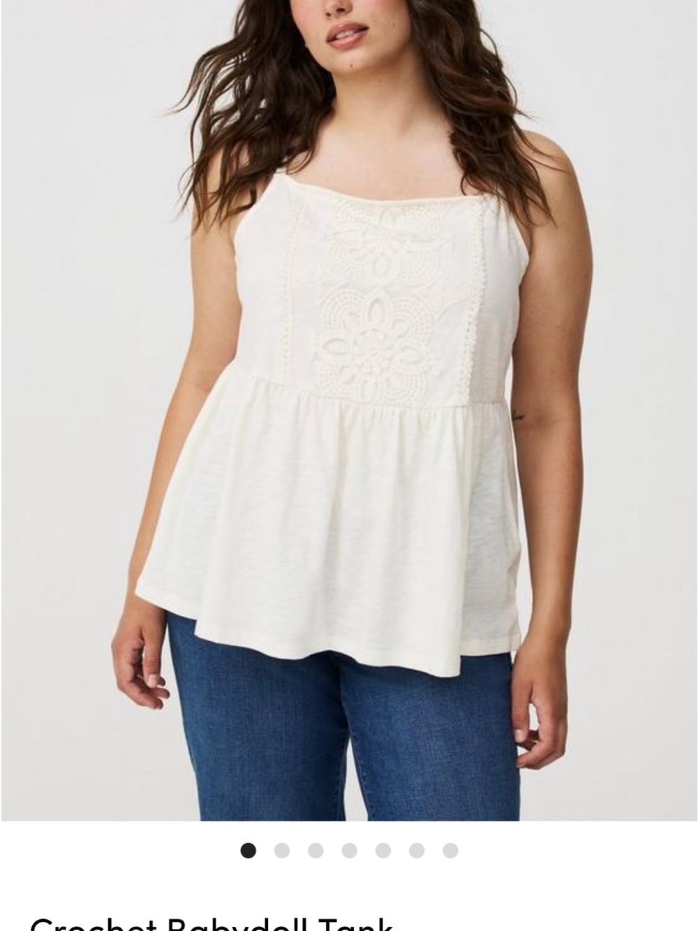 Torrid Hertage Slub Square NeckCrochet Babydoll Tank. 5x Cream color. NWT